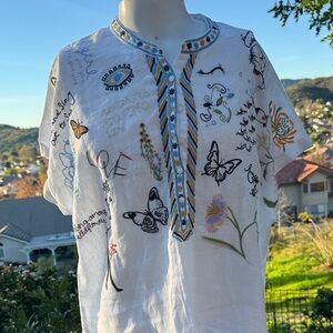Johnny Was Johnny Was Nabi embroidered linen blouse in white Sz S